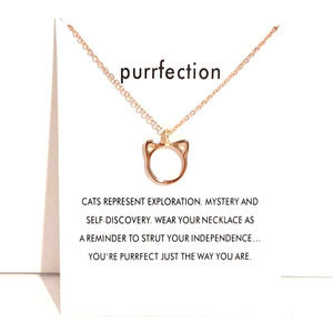 Purrfection Mod Cat Outline Pendant Necklace - NEW! US Seller, Gold Tone, Kawaii